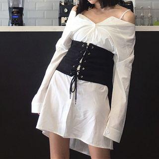 Long-sleeve Off Shoulder Shirt Dress