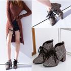 Plaid Fabric Block Heel Ankle Boots