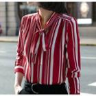 Striped Blouse / Cropped Straight-fit Pants / Set