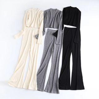Set: Long-sleeve T-shirt + High-waist Boot-cut Pants