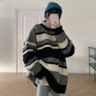 Striped Long-sleeve Sweater Black & White - One Size