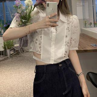 Short-sleeve Lace Cropped Shirt