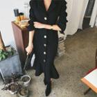 Metal-button Long Mermaid Coatdress
