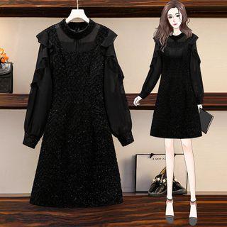 Puff-sleeve Ruffled Glitter A-line Dress