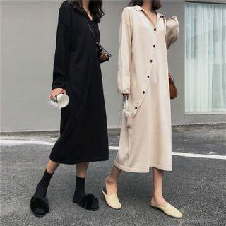 Asymmetric Polo-neck Midi Knit Dress