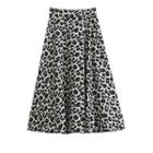 High-waist Leopard Print A-line Midi Skirt