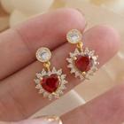 Rhinestone Heart Drop Earrings 1 Pair - S925 Silver Needle - One Size