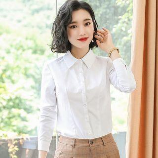 Long-sleeve Chiffon Dress Shirt / Checker Dress Pants / Set