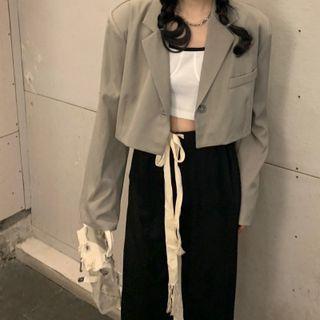 Cropped Blazer / Drawstring Wide Leg Pants