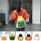 Color Panel Drawstring Canvas Backpack