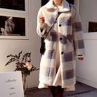 Pocket-detail Checked Faux-fur Coat