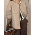 Faux Leather Button Coat Khaki - One Size