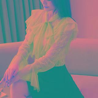 Set: Ruffle-trim Lace Blouse + Camisole