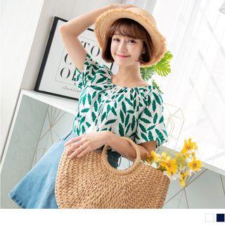 Leaves Print Off Shoulder Top