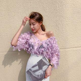 V-neck Fringed Tulle Top