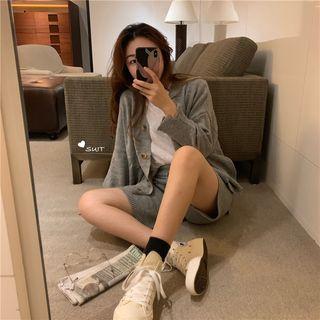 Set: Distressed Knit Cardigan / Knit Shorts