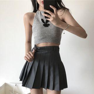 Rabbit-accent Sleeveless Top / Pleated Mini Skirt