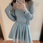 Plain Cropped Camisole Top / Button-up Cropped Jacket / Wide-leg Shorts / Set
