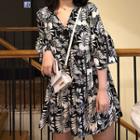 3/4-sleeve Floral Print Mini Dress As Shown In Figure - One Size