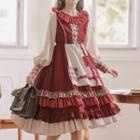 Long-sleeve Tiered Dress / Cape / Headkerchief / Set