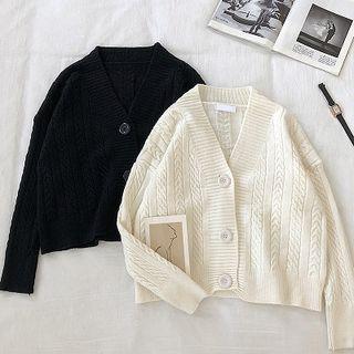V-neck Single-breasted Cable-knit Cardigan