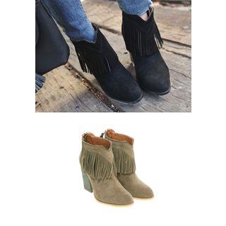 Fringed Chunky-heel Ankle Boots