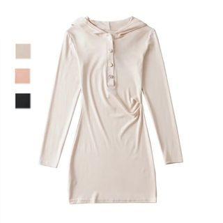 Button-up Mini Sheath Hoodie Dress