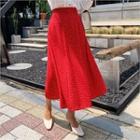 Band-waist Pattern Flare Skirt Red - One Size