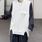 Asymmetrical Hem Plain Knit Vest