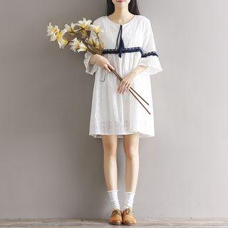 3/4-sleeve Fringe Trim Lace Tunic Dress