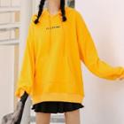 Letter Embroidered Hoodie Bright Yellow - One Size