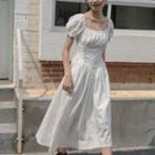 Puff Sleeve Jacquard Slim Maxi Dress
