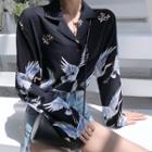 Long-sleeve Print Loose-fit Blouse