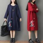 Long-sleeve Floral Embroidered T-shirt Dress