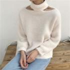 Cut Out Shoulder Furry Sweater