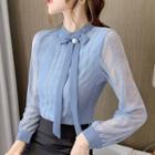 Long-sleeve Bow-accent Lace Blouse