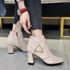 Faux Leather Triangle-accent Chunky-heel Ankle Boots