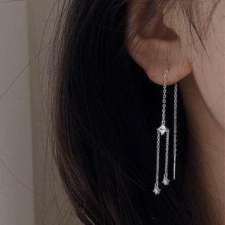 925 Sterling Silver Rhinestone Fringed Earring 1 Pair - 925 Silver - Threader Earrings - Silver - One Size