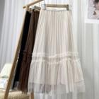 Reversible Mesh Pleated Midi A-line Skirt
