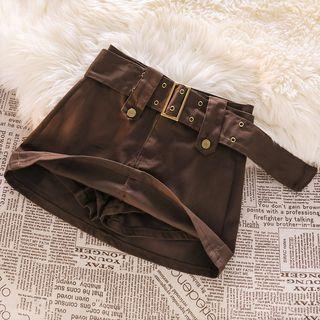 Plain Buckle Mini Skirt