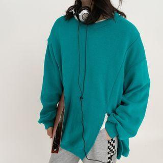 Round Neck Slit Plain Sweatshirt