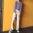 Plain Long-sleeve Knit Shirt / Jumper Pants