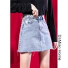 Cutout-waistline Denim A-line Skirt