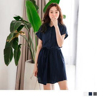 Tie-waist Short-sleeve Plain Dress