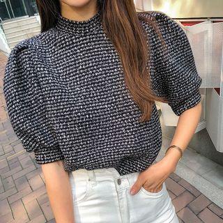 High-neck Puff-sleeve Knit Top