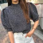 High-neck Puff-sleeve Knit Top
