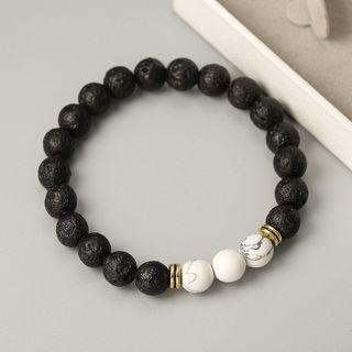 Gemstone Bead Bracelet White & Black - One Size