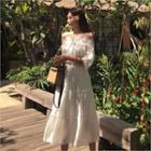Off-shoulder Lace-trim Maxi Dress
