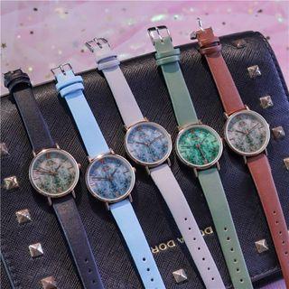 Set: Print Strap Watch + Flower Bangle