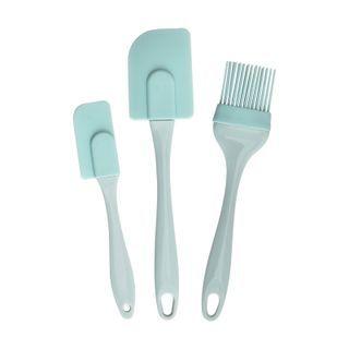 Set Of 3: Silicone Spatula + Cooking Oil Brush (various Designs) 3 Pcs - Blue - One Size